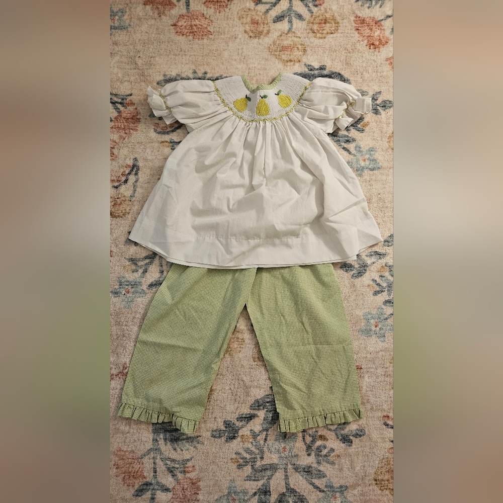 White Blouse and Green Pants Set